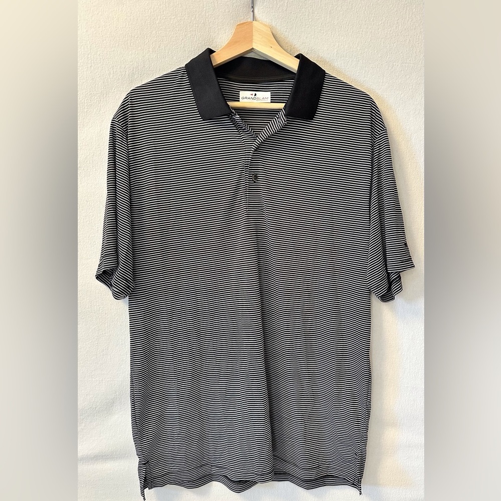 Grand Slam Men's Polo Shirt with Black and White Stripes